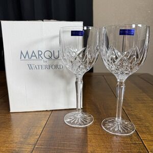 Waterford Marquis Brookside Clear Cut Crystal 8.75" Stemmed Wine Glass Set of 2